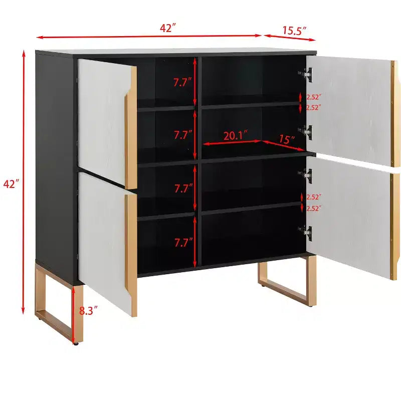 Meuble de rangement à quatre portes de 106,7 cm avec poignées de base en métal, adapté aux cuisines, salles à manger et salons.