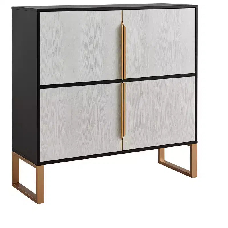 Meuble de rangement à quatre portes de 106,7 cm avec poignées de base en métal, adapté aux cuisines, salles à manger et salons.