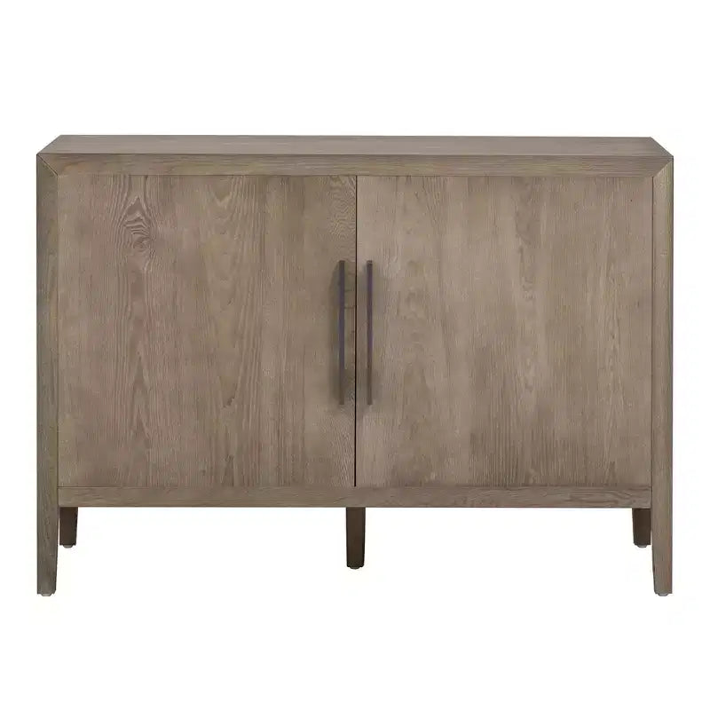 Madia/credenza in legno con due maniglie metalliche e due ante, adatta per corridoi, ingressi e soggiorni.