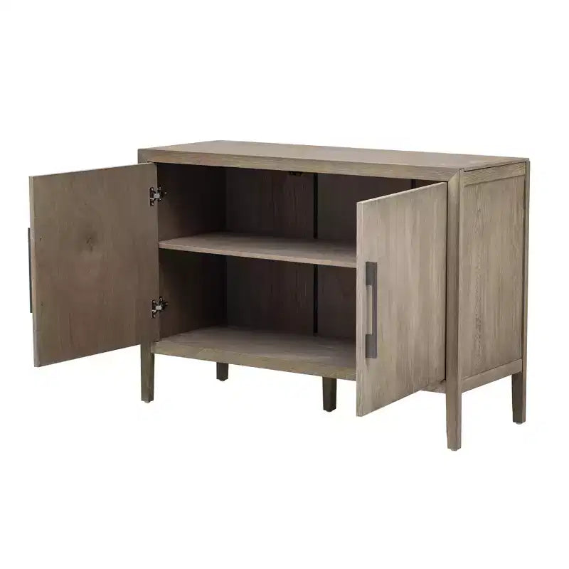 Madia/credenza in legno con due maniglie metalliche e due ante, adatta per corridoi, ingressi e soggiorni.