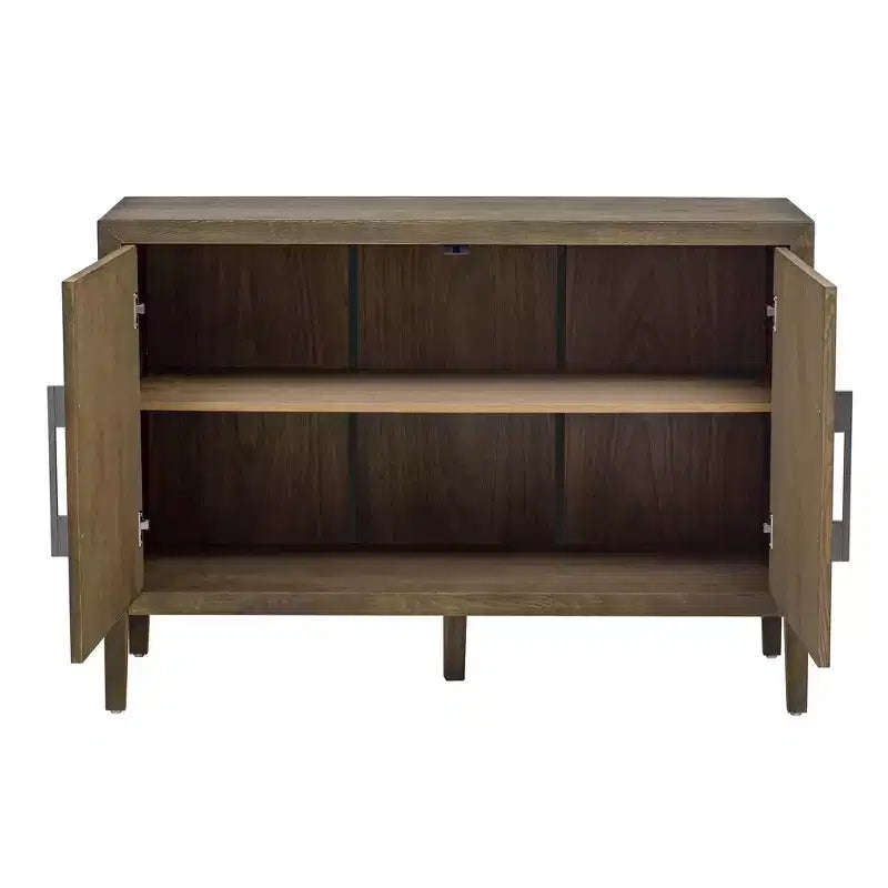 Madia/credenza in legno con due maniglie metalliche e due ante, adatta per corridoi, ingressi e soggiorni.
