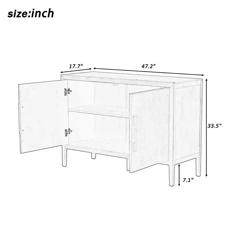 Madia/credenza in legno con due maniglie metalliche e due ante, adatta per corridoi, ingressi e soggiorni.