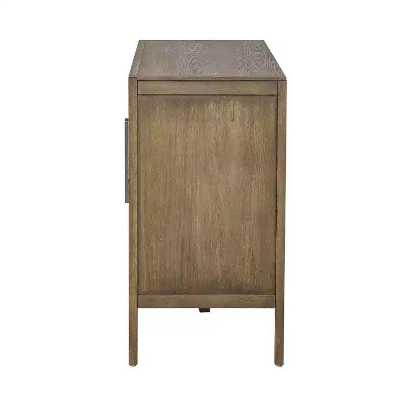 Madia/credenza in legno con due maniglie metalliche e due ante, adatta per corridoi, ingressi e soggiorni.