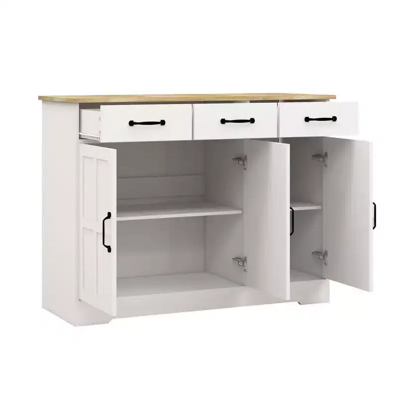 Credenza per sala da pranzo con 3 cassetti e 3 ante, tavolo consolle con scaffali, mobile bar cantinetta in stile rustico