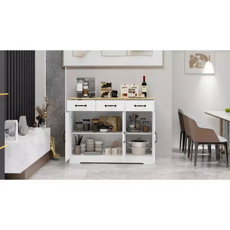 Credenza per sala da pranzo con 3 cassetti e 3 ante, tavolo consolle con scaffali, mobile bar cantinetta in stile rustico
