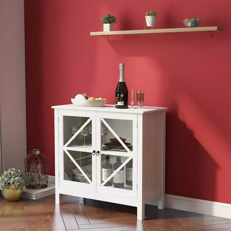 Madia Credenza, Vetrina Espositiva con Doppie Ante in Vetro, Armadietto Tavolo Consolle per Cucina Domestica