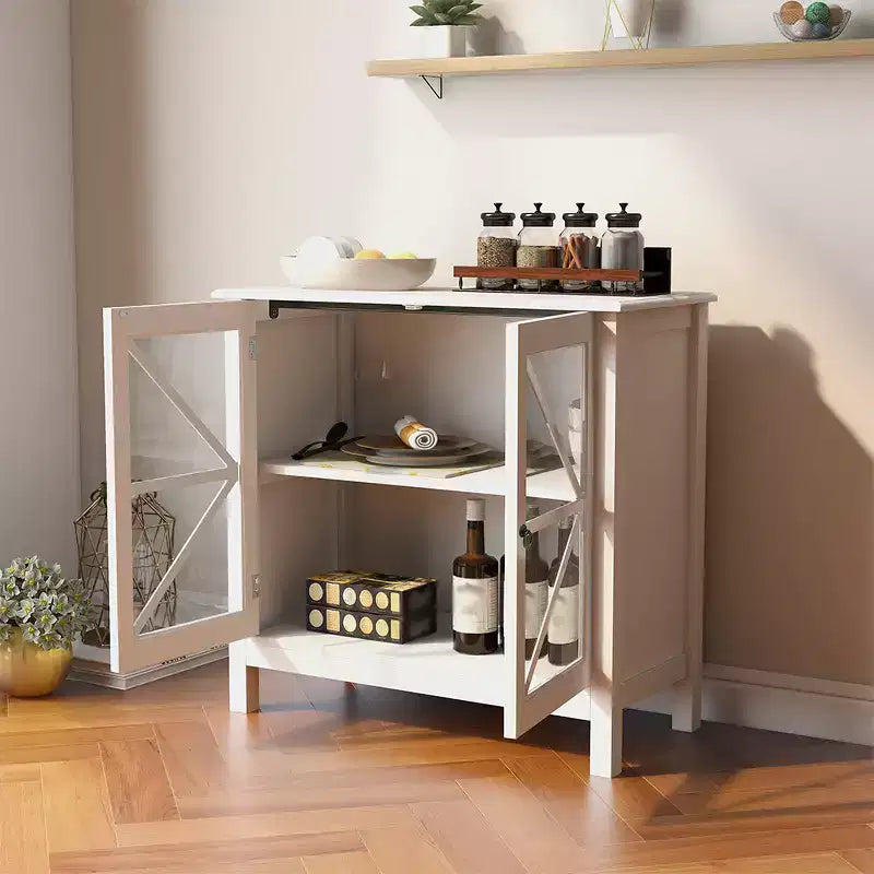 Madia Credenza, Vetrina Espositiva con Doppie Ante in Vetro, Armadietto Tavolo Consolle per Cucina Domestica