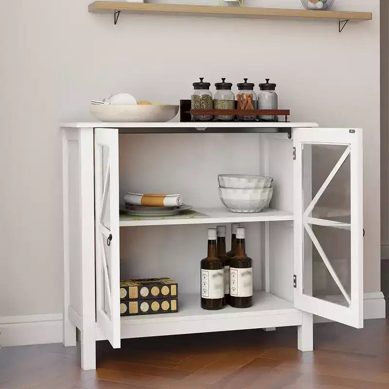 Madia Credenza, Vetrina Espositiva con Doppie Ante in Vetro, Armadietto Tavolo Consolle per Cucina Domestica