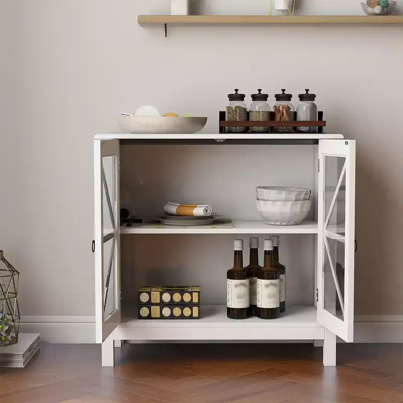Madia Credenza, Vetrina Espositiva con Doppie Ante in Vetro, Armadietto Tavolo Consolle per Cucina Domestica