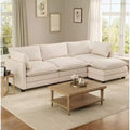 Divano componibile a L Hyleory Cozy Corduroy con poggiapiedi mobile - Tocco Morbido, Design Salvaspazio
