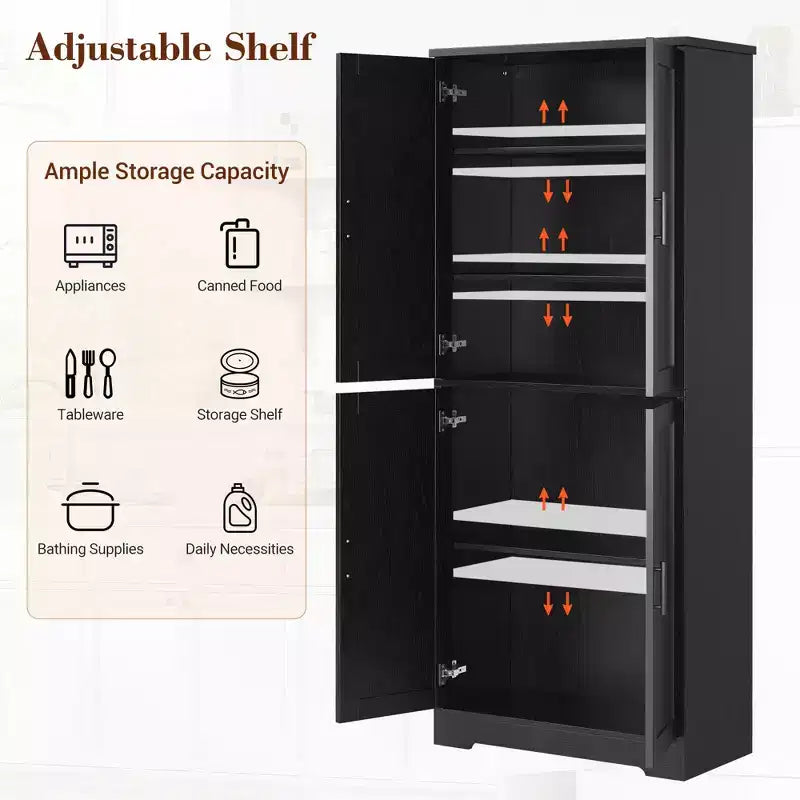 Armadio contenitore, alto 178 cm, con ante e ripiani regolabili, credenza autoportante, adatto per sala da pranzo o soggiorno