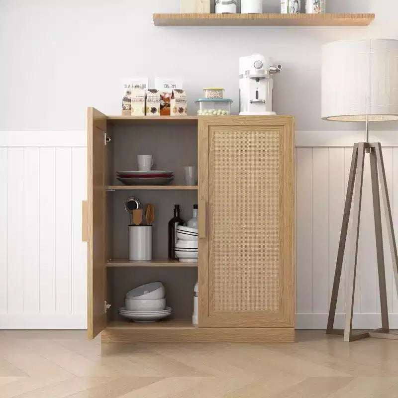 PexFix 36 Buffet modulaire avec rangement, buffet de ferme avec portes en rotin pour salon, cuisine, salle à manger, entrée, naturel