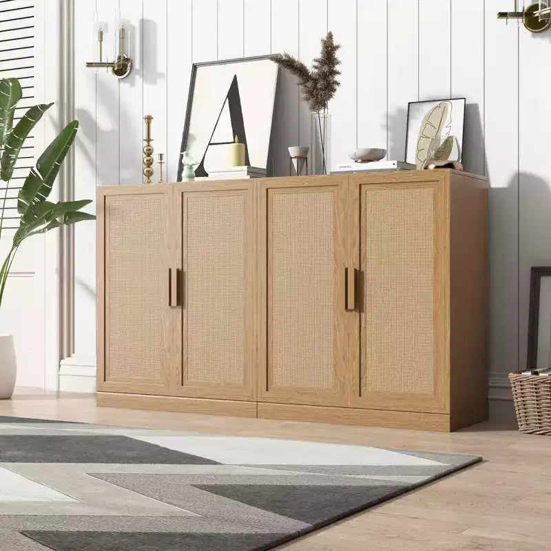 PexFix 36 Buffet modulaire avec rangement, buffet de ferme avec portes en rotin pour salon, cuisine, salle à manger, entrée, naturel