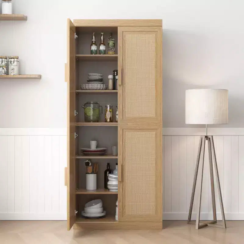 PexFix 36 Buffet modulaire avec rangement, buffet de ferme avec portes en rotin pour salon, cuisine, salle à manger, entrée, naturel