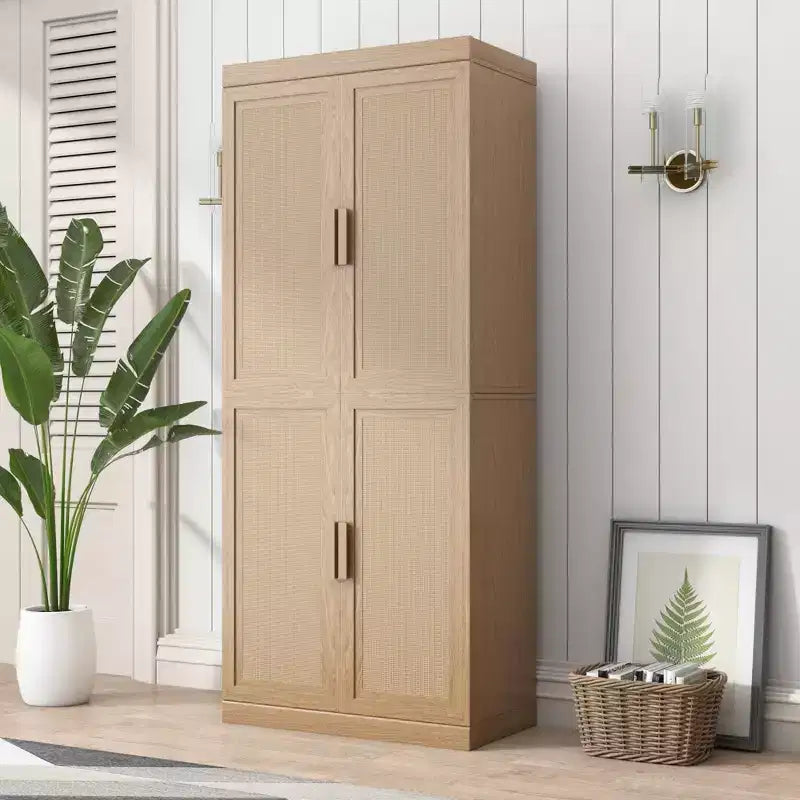 PexFix 36 Buffet modulaire avec rangement, buffet de ferme avec portes en rotin pour salon, cuisine, salle à manger, entrée, naturel