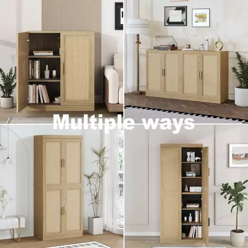 PexFix 36 Buffet modulaire avec rangement, buffet de ferme avec portes en rotin pour salon, cuisine, salle à manger, entrée, naturel