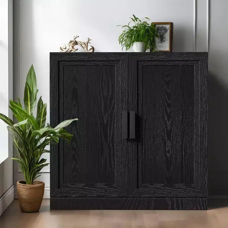 PexFix 31 Mobiletto di Accento in Legno Moderno, Credenza Buffet con 2 Ante e Scaffale Regolabile per Soggiorno, Sala da Pranzo, Ingresso, Nero