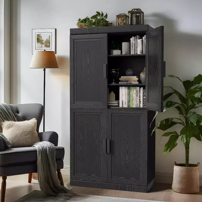 PexFix 31 Mobiletto di Accento in Legno Moderno, Credenza Buffet con 2 Ante e Scaffale Regolabile per Soggiorno, Sala da Pranzo, Ingresso, Nero