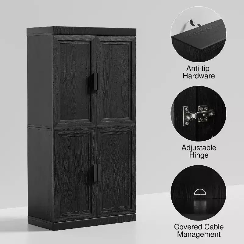 PexFix 31 Mobiletto di Accento in Legno Moderno, Credenza Buffet con 2 Ante e Scaffale Regolabile per Soggiorno, Sala da Pranzo, Ingresso, Nero
