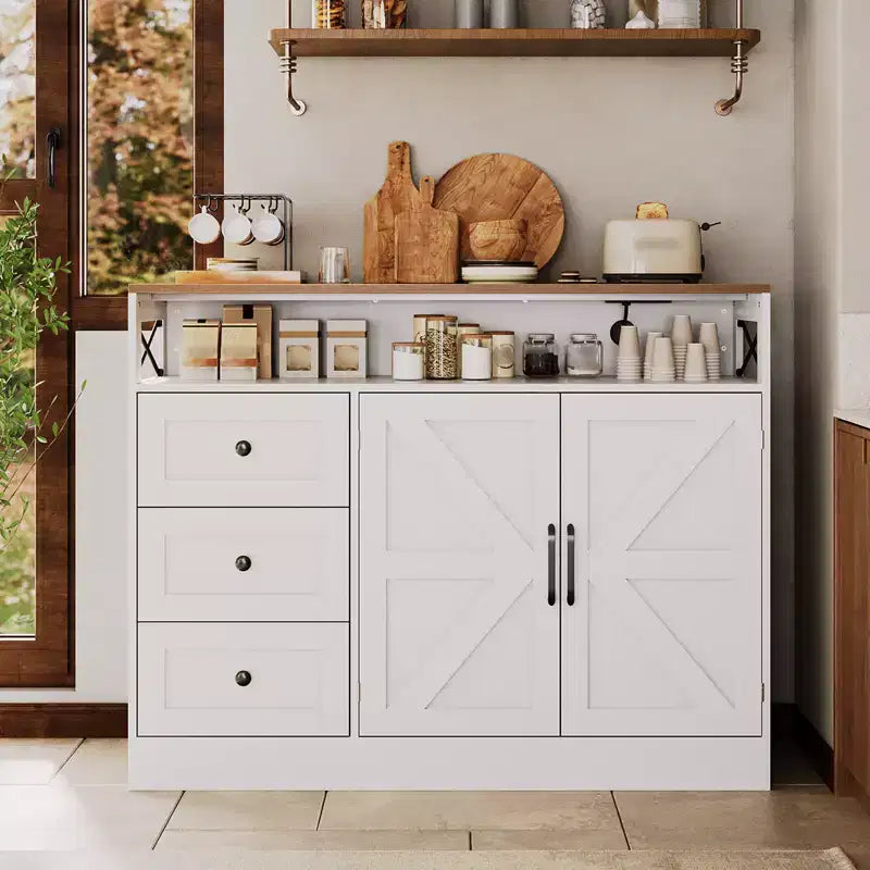 Credenza Buffet, Mobile Credenza da Cucina Stile Rustico, con 3 Cassetti, Armadietto a 2 Ante per Cucina, Sala da Pranzo
