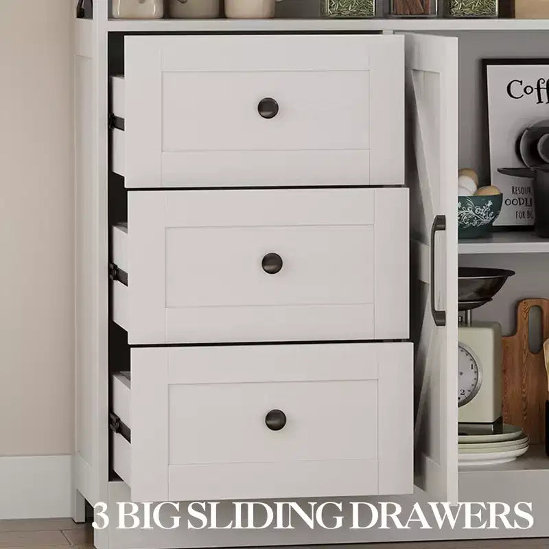Credenza Buffet, Mobile Credenza da Cucina Stile Rustico, con 3 Cassetti, Armadietto a 2 Ante per Cucina, Sala da Pranzo