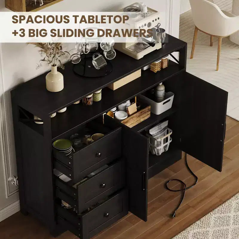 Credenza Buffet, Mobile Credenza da Cucina Stile Rustico, con 3 Cassetti, Armadietto a 2 Ante per Cucina, Sala da Pranzo