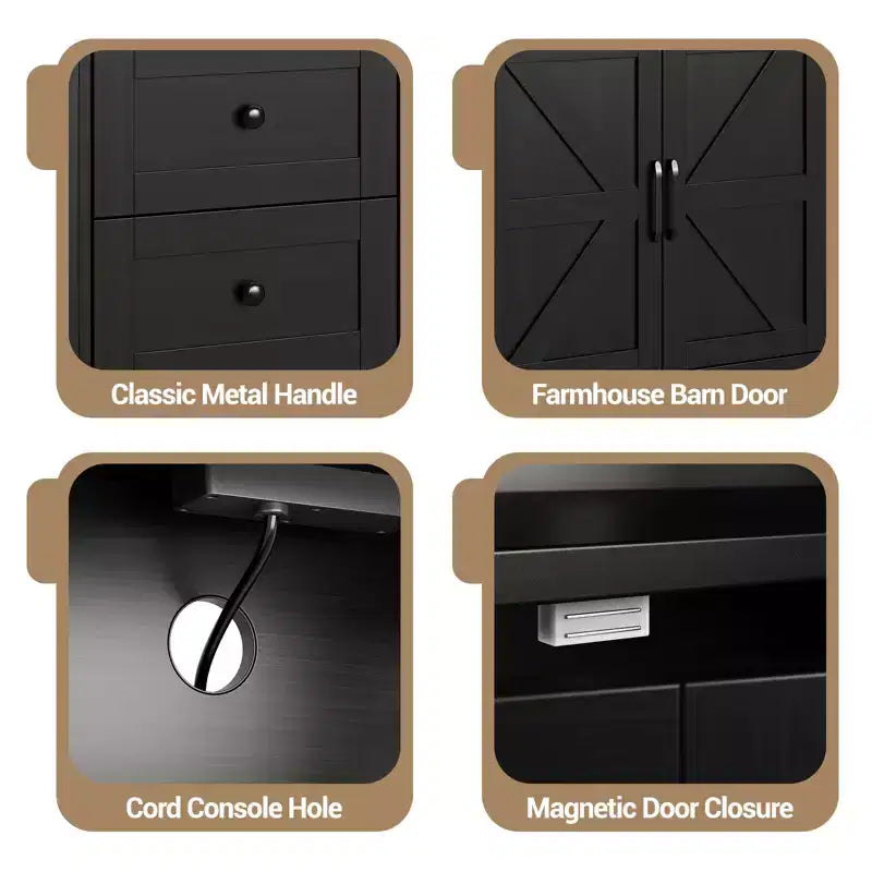 Credenza Buffet, Mobile Credenza da Cucina Stile Rustico, con 3 Cassetti, Armadietto a 2 Ante per Cucina, Sala da Pranzo