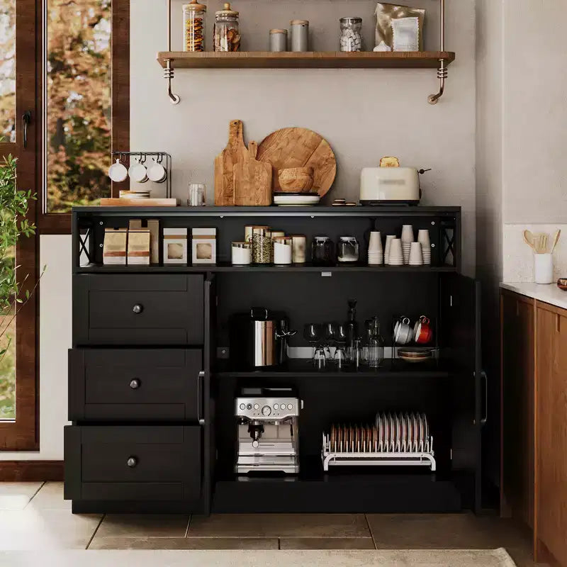 Credenza Buffet, Mobile Credenza da Cucina Stile Rustico, con 3 Cassetti, Armadietto a 2 Ante per Cucina, Sala da Pranzo