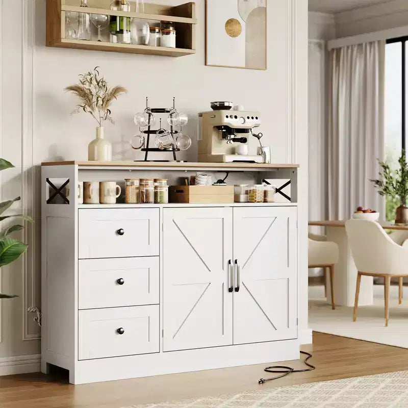 Credenza Buffet, Mobile Credenza da Cucina Stile Rustico, con 3 Cassetti, Armadietto a 2 Ante per Cucina, Sala da Pranzo