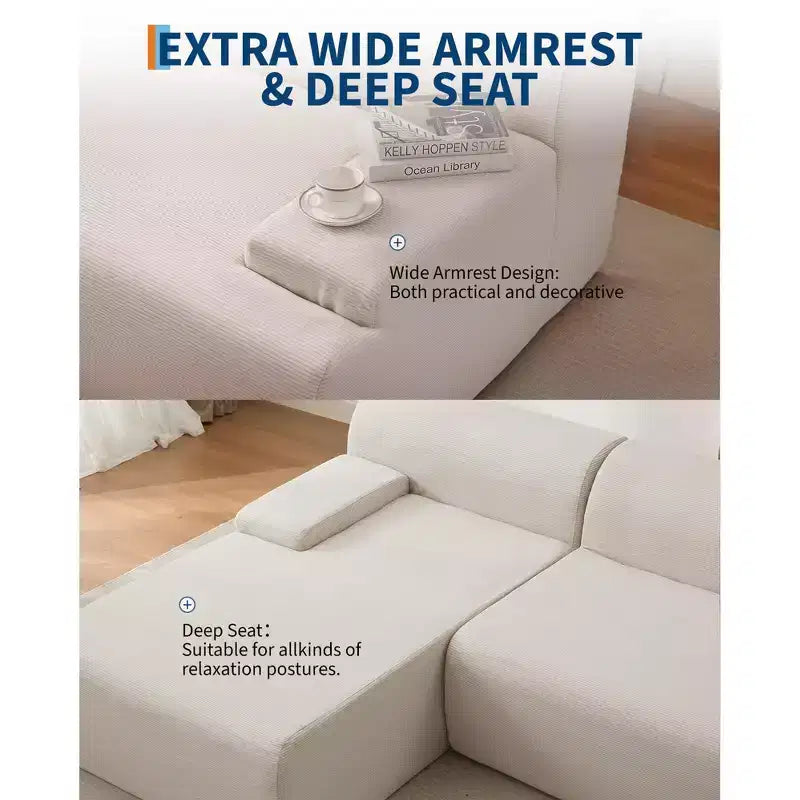 Divano sezionale a L in tessuto GustoWave 108 con chaise longue - Divano senza struttura morbido e soffice in velluto a coste per soggiorno, nessun montaggio richiesto