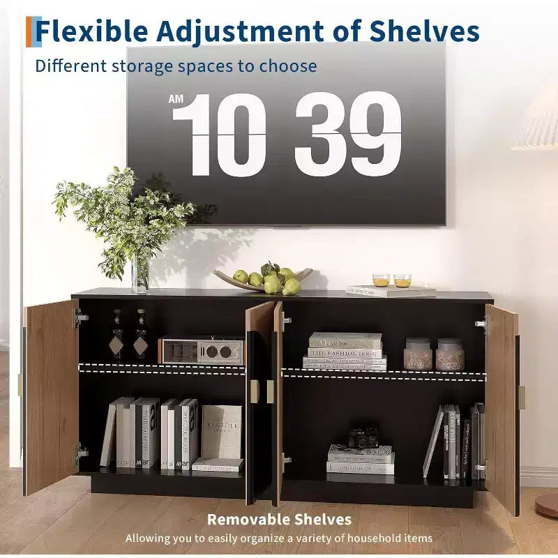 Coolmee Madia Moderna Credenza 160 cm, Mobile Contenitore Grande con Maniglie Dorate e Ante, Tavolo Buffet Bar per Caffè, per Casa Ufficio