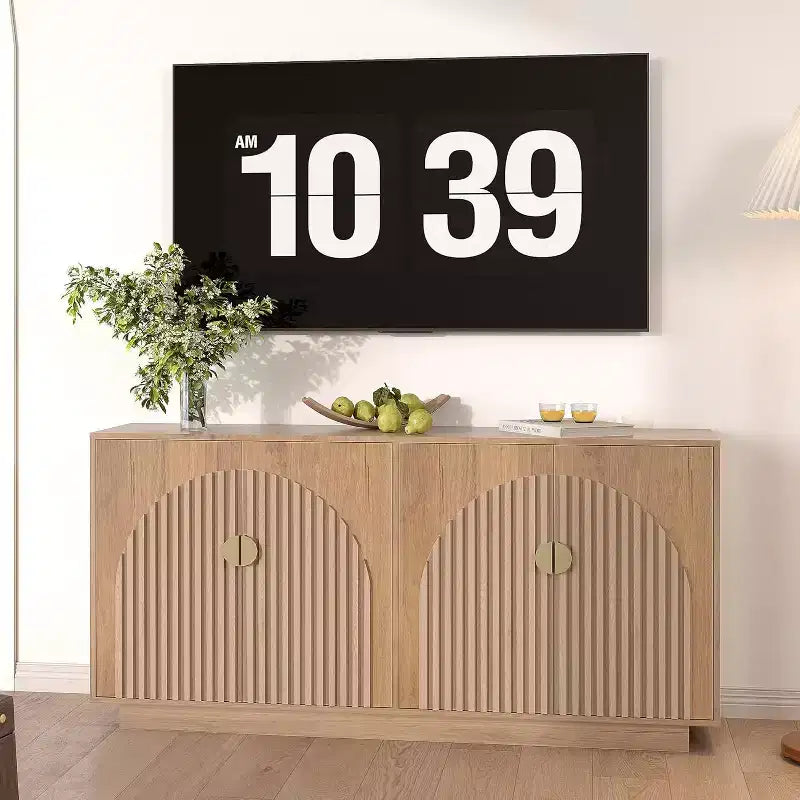 Coolmee Madia Moderna Credenza 160 cm, Mobile Contenitore Grande con Maniglie Dorate e Ante, Tavolo Buffet Bar per Caffè, per Casa Ufficio