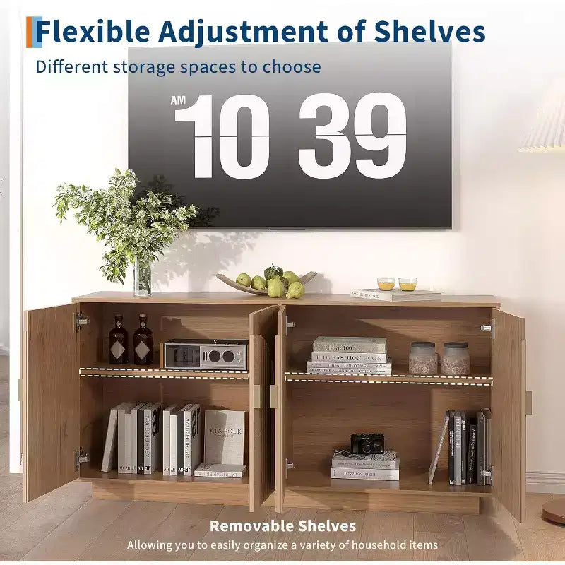 Coolmee Madia Moderna Credenza 160 cm, Mobile Contenitore Grande con Maniglie Dorate e Ante, Tavolo Buffet Bar per Caffè, per Casa Ufficio
