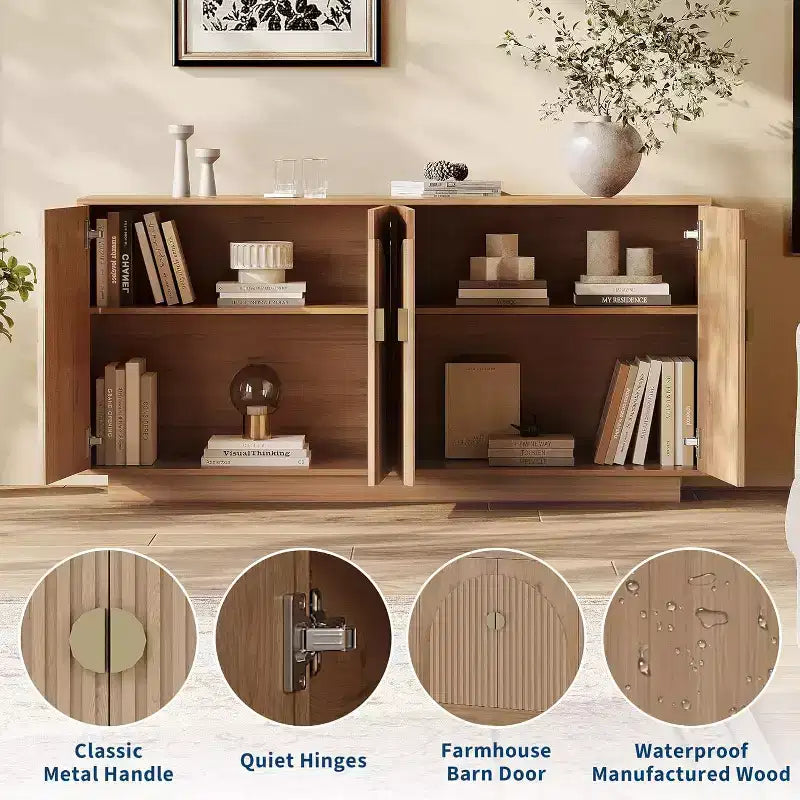 Coolmee Madia Moderna Credenza 160 cm, Mobile Contenitore Grande con Maniglie Dorate e Ante, Tavolo Buffet Bar per Caffè, per Casa Ufficio