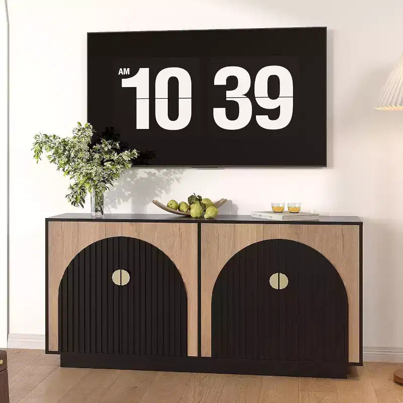 Coolmee Madia Moderna Credenza 160 cm, Mobile Contenitore Grande con Maniglie Dorate e Ante, Tavolo Buffet Bar per Caffè, per Casa Ufficio