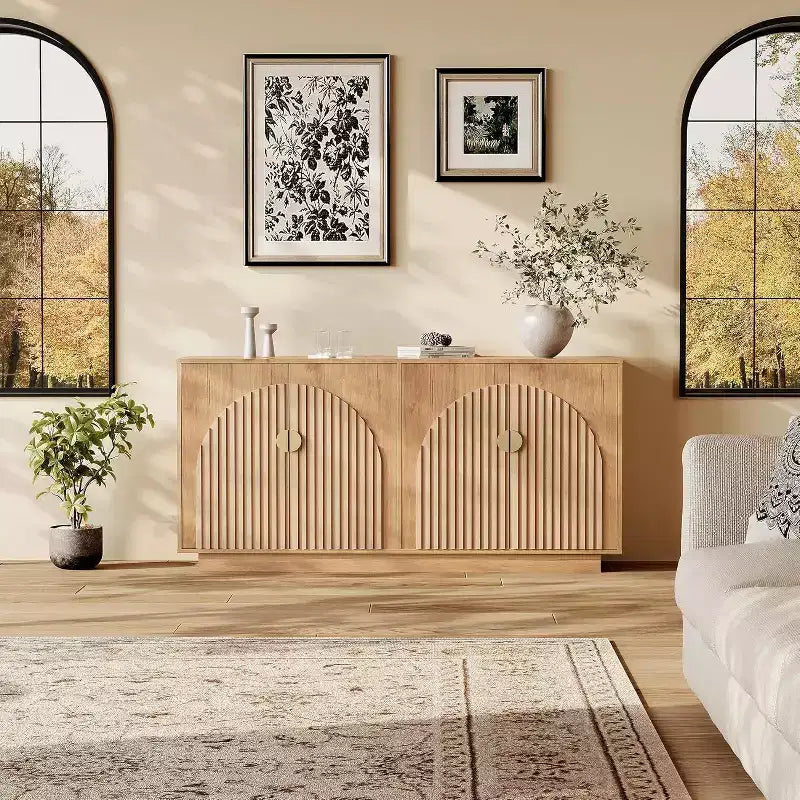 Coolmee Madia Moderna Credenza 160 cm, Mobile Contenitore Grande con Maniglie Dorate e Ante, Tavolo Buffet Bar per Caffè, per Casa Ufficio