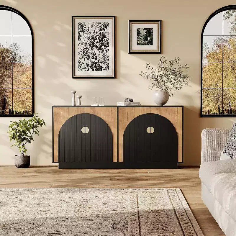 Coolmee Modern Sideboard Buffet Cabinet 63'' Large Storage Cabinet with Gold Handle Storage and Doors, Coffee Bar Buffet Table for Home Office