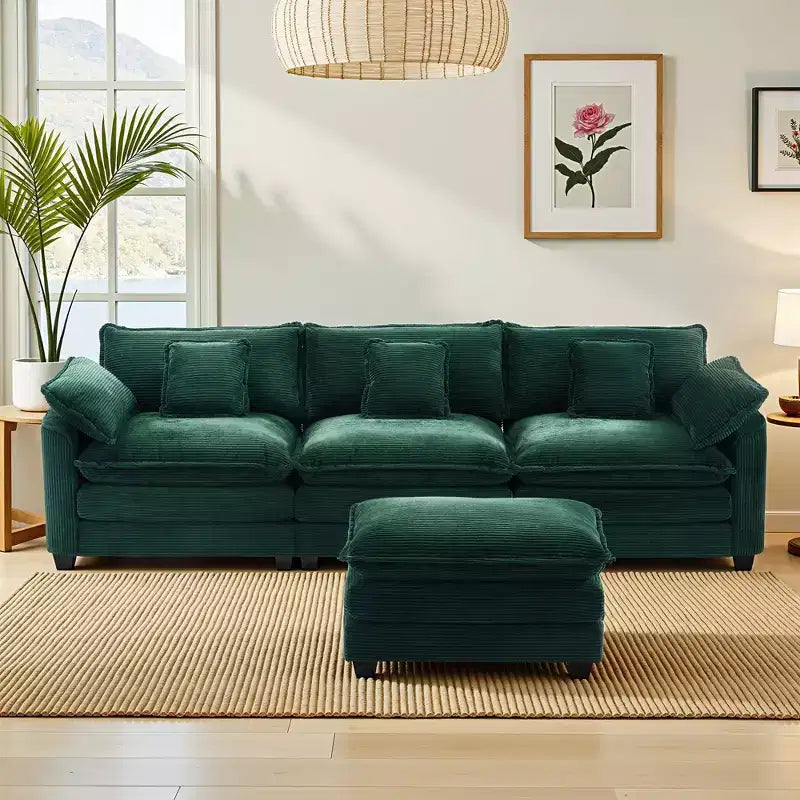 Canapé d'angle 3 places en chenille EHMKNP Canapé-lit modulaire profond avec pouf et poche latérale