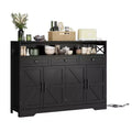 Sideboard with drawers and shelves, featuring storage and a charging station, suitable for kitchens, dining rooms, and living rooms.