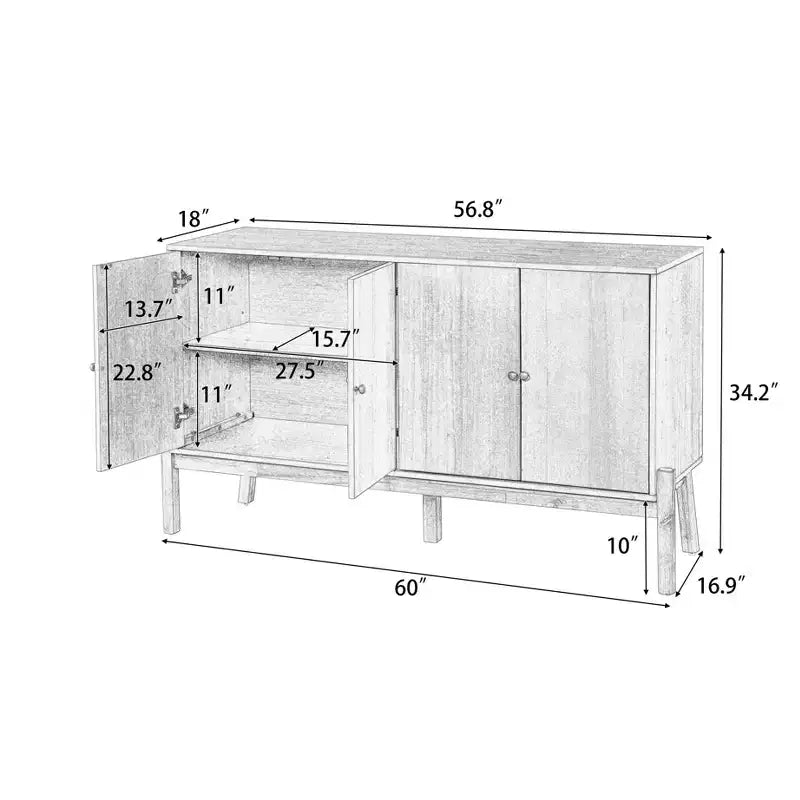 Christopher Knight Home Burns Madia Buffet Vintage con Armadietto a 4 Ante e Maniglie in Metallo