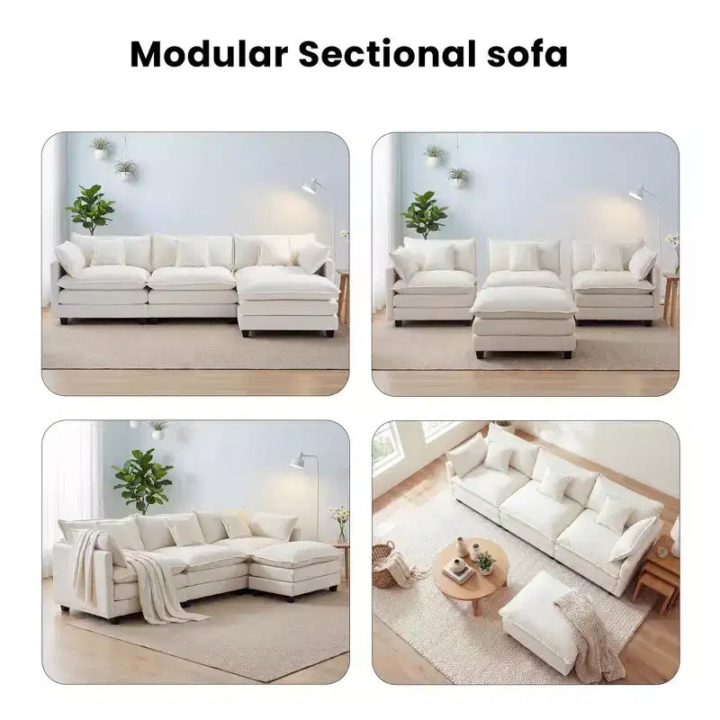 Divano sezionale a 3 posti in ciniglia  Divano letto modulare con seduta profonda, pouf e tasca laterale