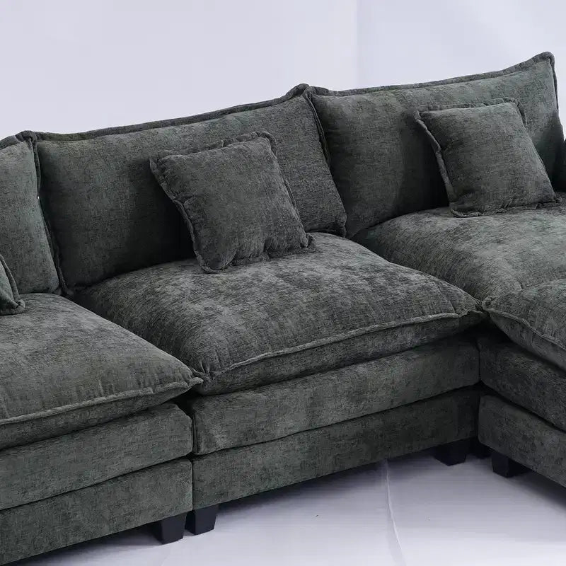 Divano sezionale a 3 posti in ciniglia  Divano letto modulare con seduta profonda, pouf e tasca laterale