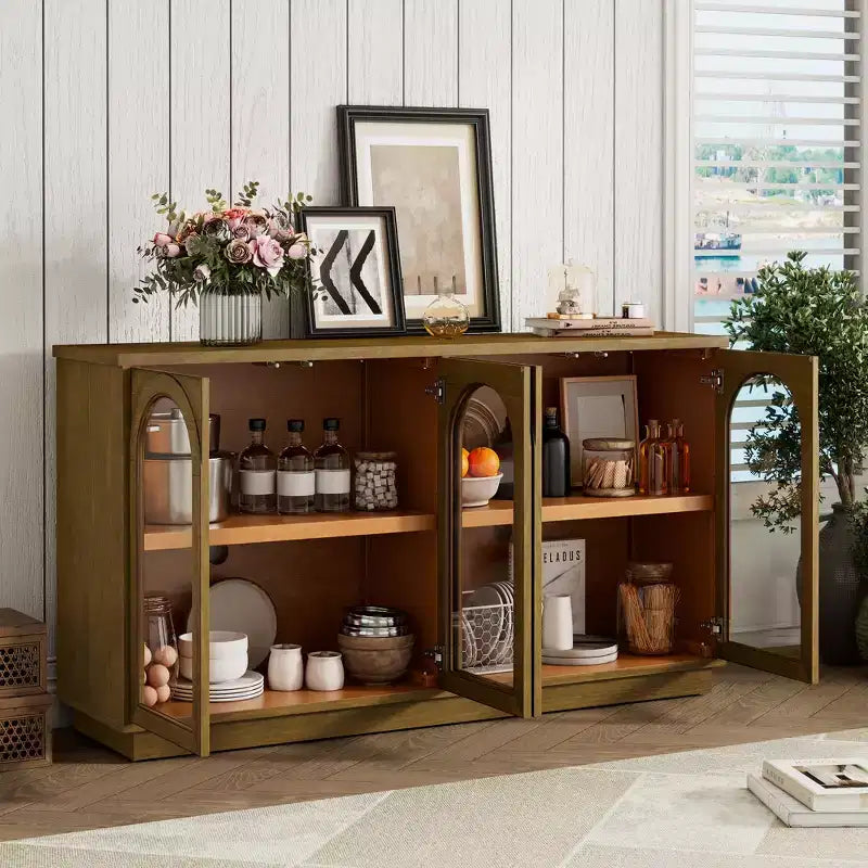 GDFStudio Henley, Credenza a 4 ante con ante in vetro ad arco e ripiani regolabili