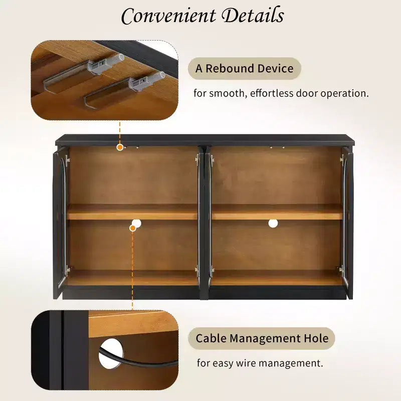 GDFStudio Henley, Credenza a 4 ante con ante in vetro ad arco e ripiani regolabili