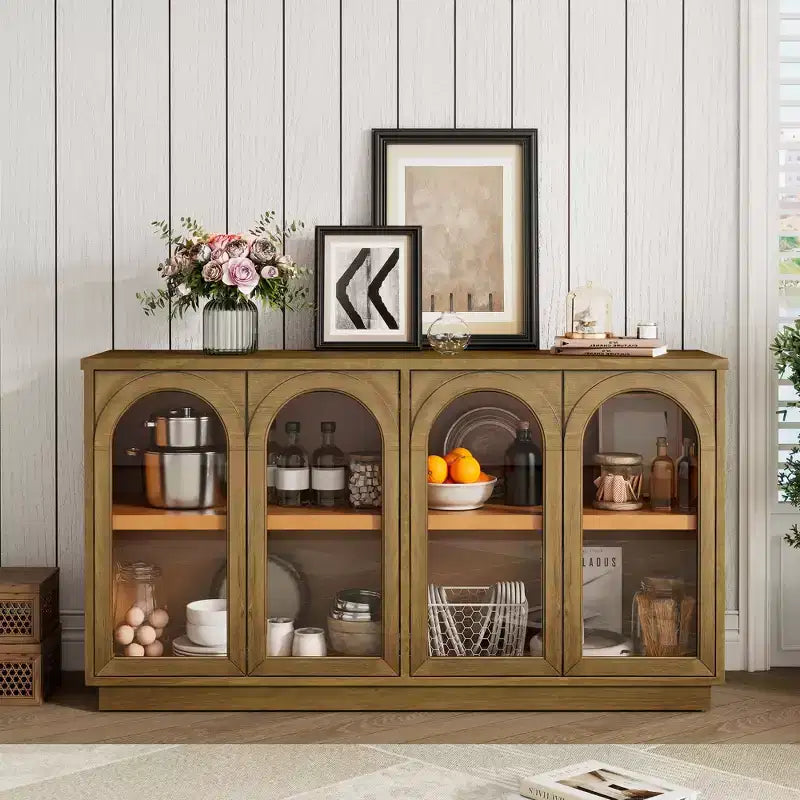 GDFStudio Henley, Credenza a 4 ante con ante in vetro ad arco e ripiani regolabili