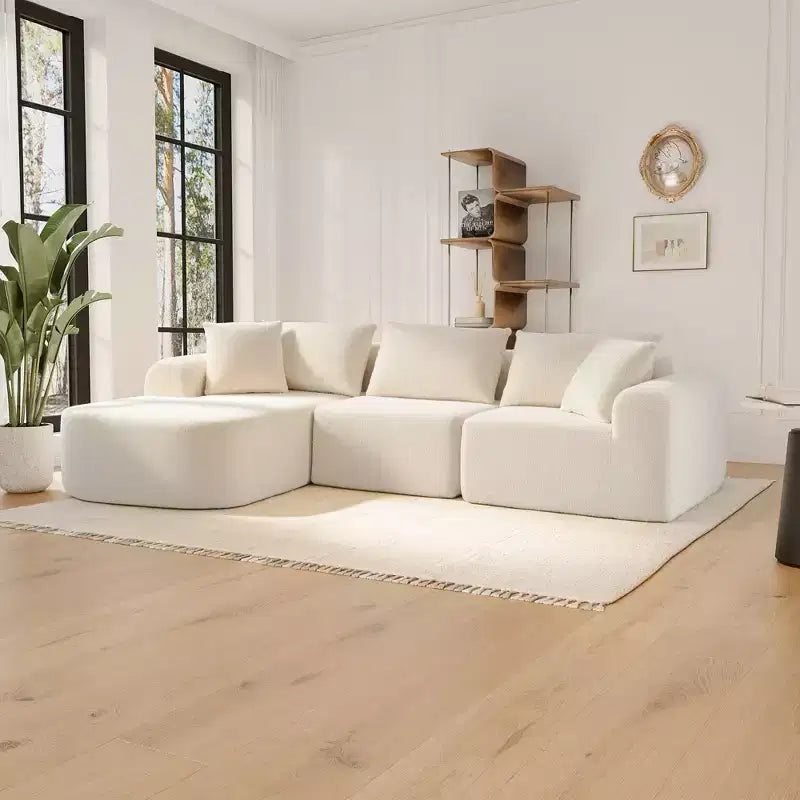 PexFix 104 Divano sezionale modulare oversize con penisola a L, divano moderno imbottito Cloud con cuscini decorativi per soggiorno camera da letto, beige