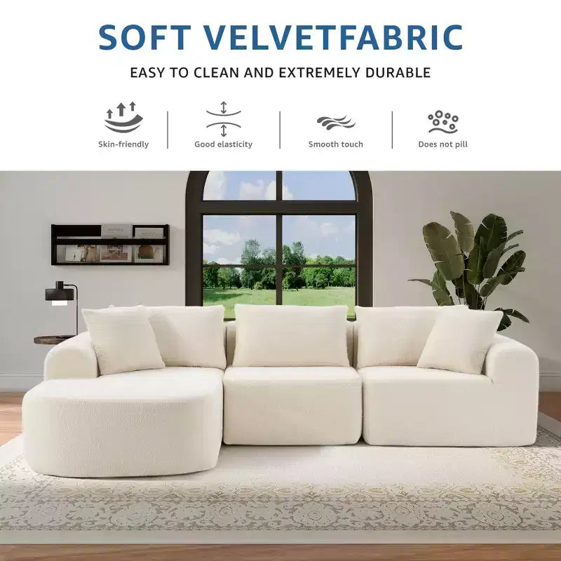 PexFix 104 Divano sezionale modulare oversize con penisola a L, divano moderno imbottito Cloud con cuscini decorativi per soggiorno camera da letto, beige