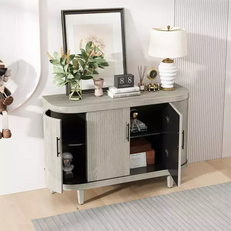 Madia contenitore moderna con accenti, credenza a buffet curva con 4 ante, ripiani regolabili, mobiletto bar per soggiorno, corridoio