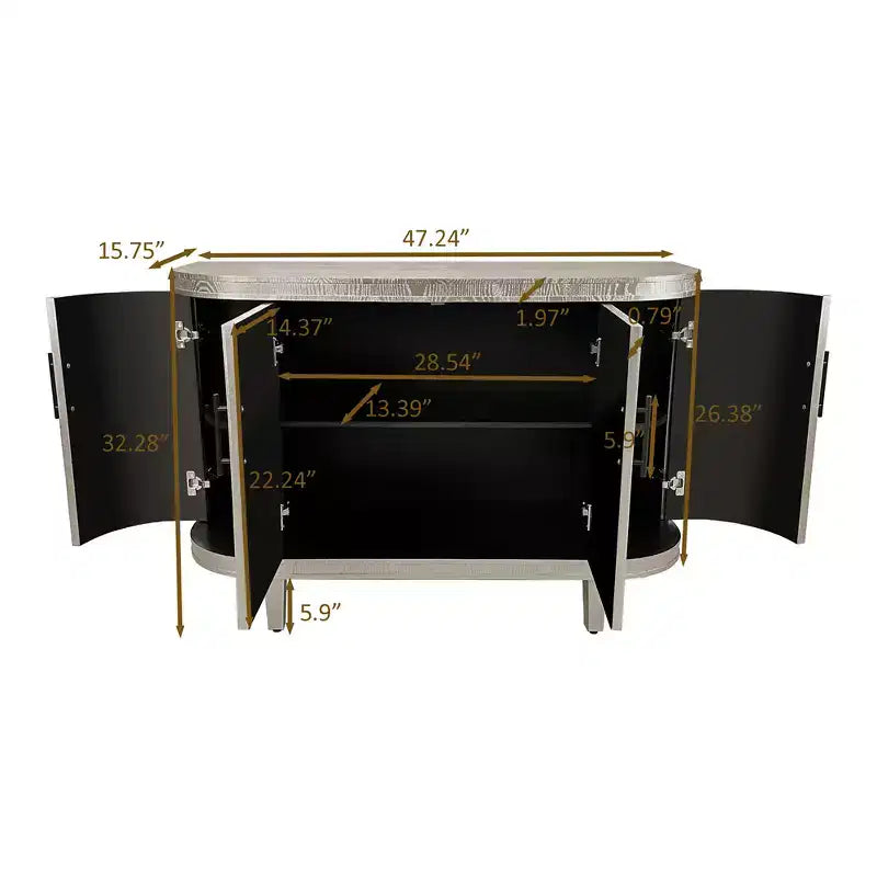 Meuble de rangement d'appoint moderne, buffet incurvé à 4 portes, étagères réglables, meuble de bar à café pour salon, couloir