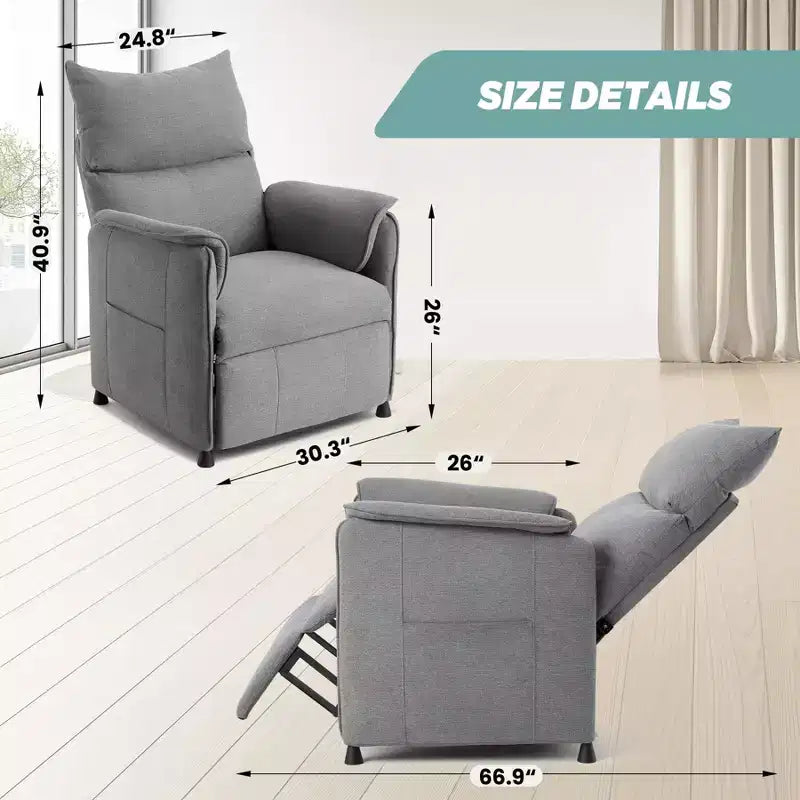Poltrona a divano, reclinabile massaggiante, divano reclinabile singolo regolabile, adatta per home theater, soggiorno/ufficio (tessuto, grigio)